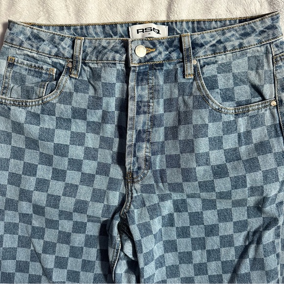 RSQ x Tillys Checkerboard Denim Straight Leg Jeans in Blue Medium Wash - Size 29 - Picture 2 of 16